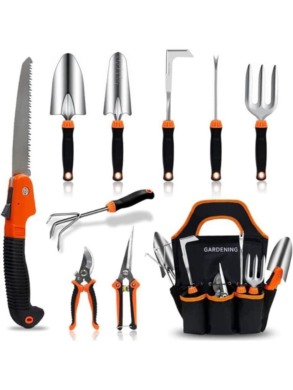 10 PC Stainless Steel Garden Tool Set Ergonomic Handle Tote Bag Gift for Her